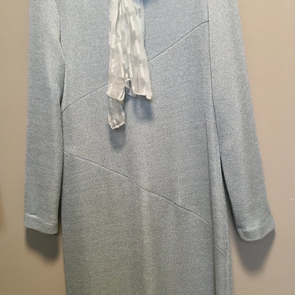 Light Blue/Silver Stylish Casual Dress with scarf included